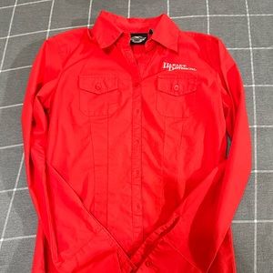 Harley Davidson Women’s Red Embroidered Biker Long Sleeve Button Down Shirt S.